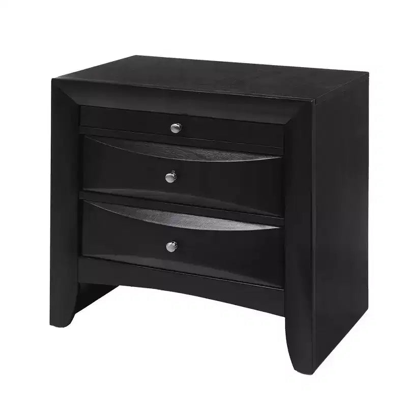 Table de chevet contemporaine en bois à 2 tiroirs, noire