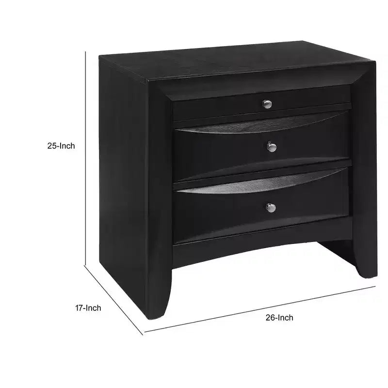 Table de chevet contemporaine en bois à 2 tiroirs, noire