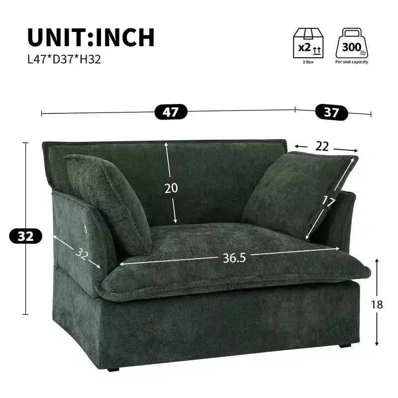 Sillón grande de acento, sillón individual cómodo como una nube con base y reposabrazos modernos  