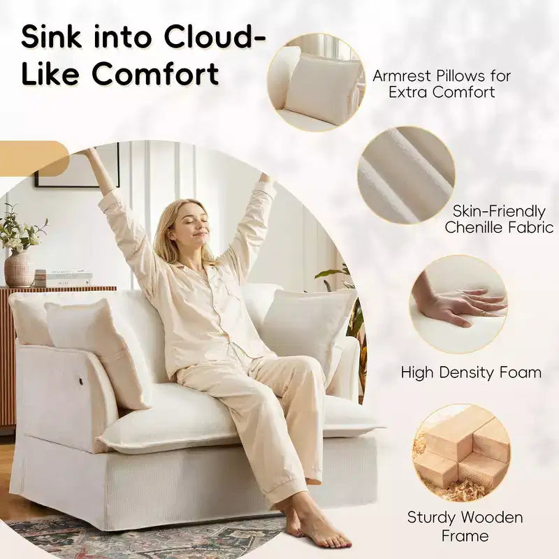 Sillón grande de acento, sillón individual cómodo como una nube con base y reposabrazos modernos  