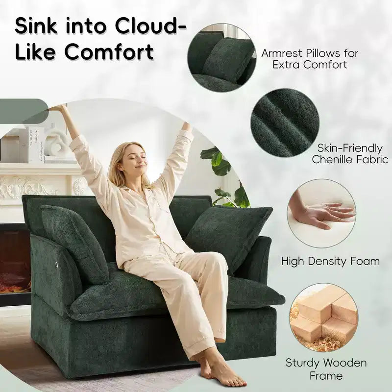 Sillón grande de acento, sillón individual cómodo como una nube con base y reposabrazos modernos  