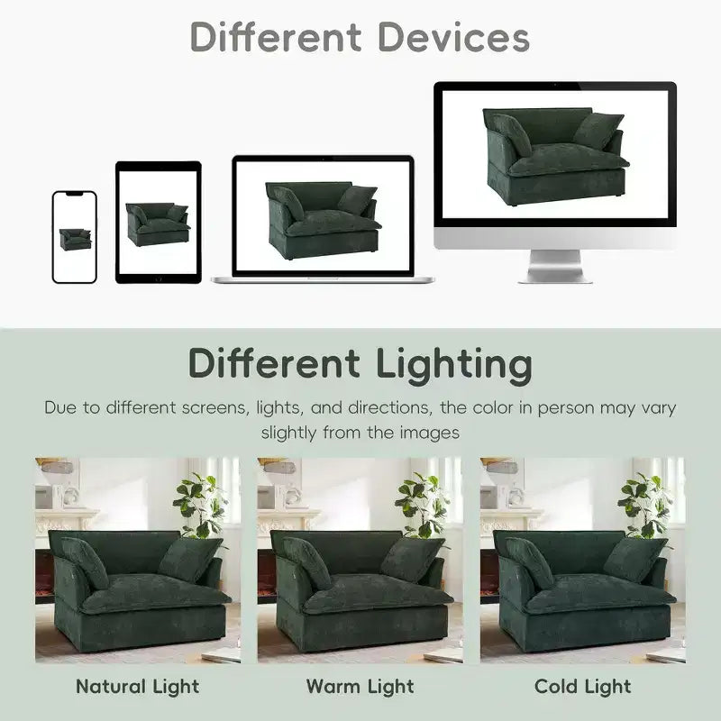 Sillón grande de acento, sillón individual cómodo como una nube con base y reposabrazos modernos  