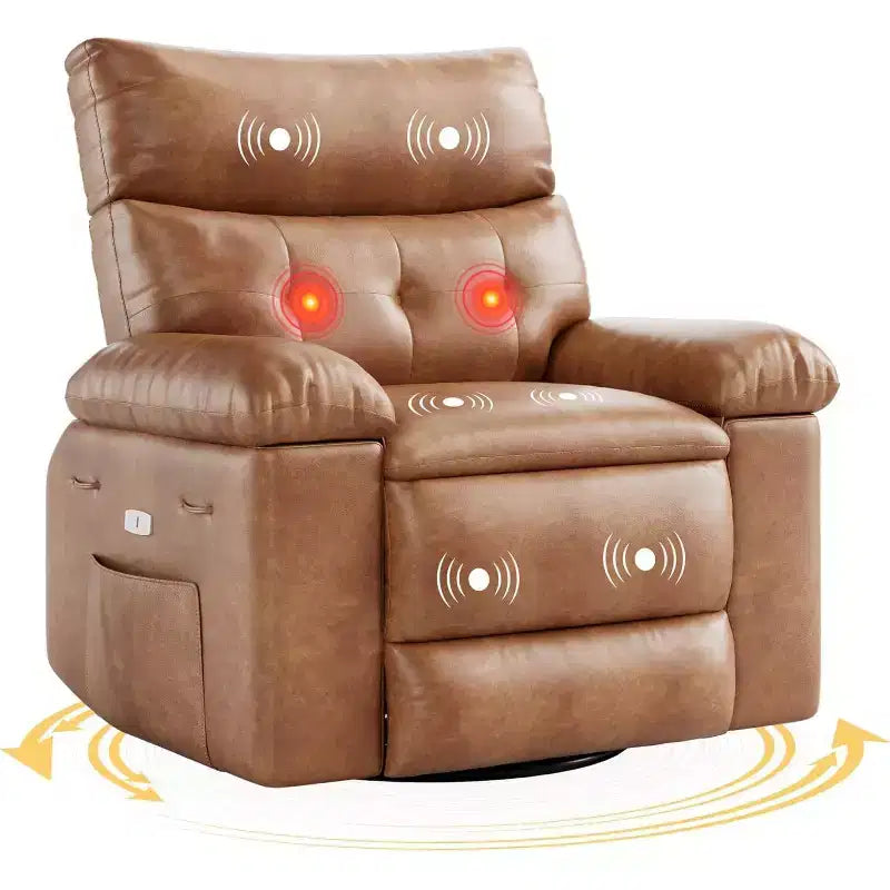 Fauteuil releveur électrique avec chauffage et massage, siège géant de 27 pouces de large, fauteuil à bascule manuel pivotant à 360°, télécommande, fauteuil surdimensionné pour salon  