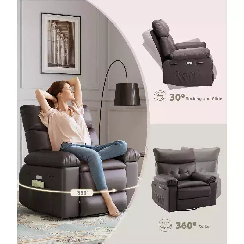 Fauteuil releveur électrique avec chauffage et massage, siège géant de 27 pouces de large, fauteuil à bascule manuel pivotant à 360°, télécommande, fauteuil surdimensionné pour salon  
