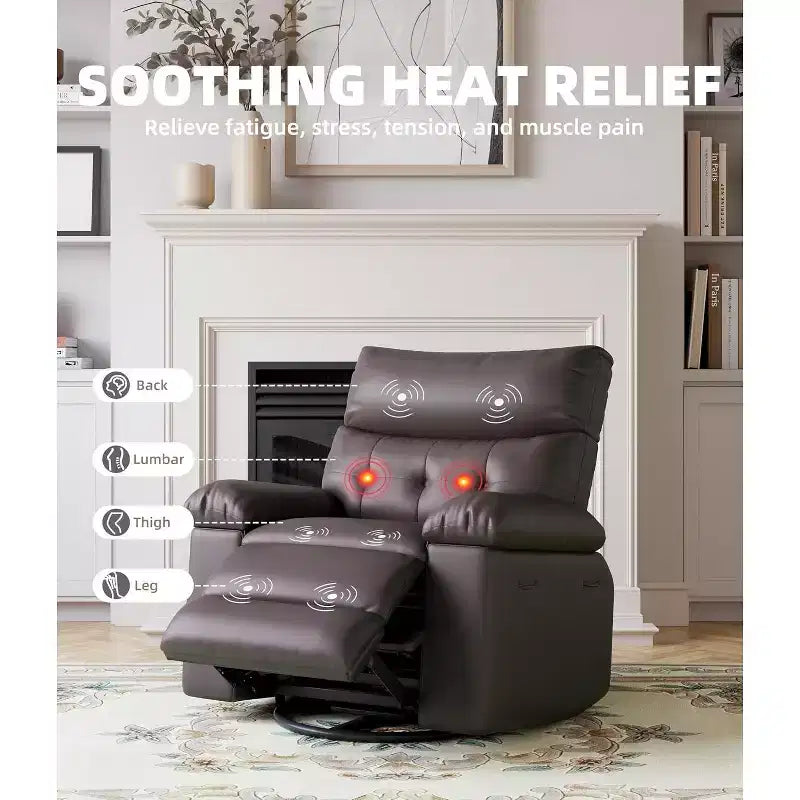 Fauteuil releveur électrique avec chauffage et massage, siège géant de 27 pouces de large, fauteuil à bascule manuel pivotant à 360°, télécommande, fauteuil surdimensionné pour salon  