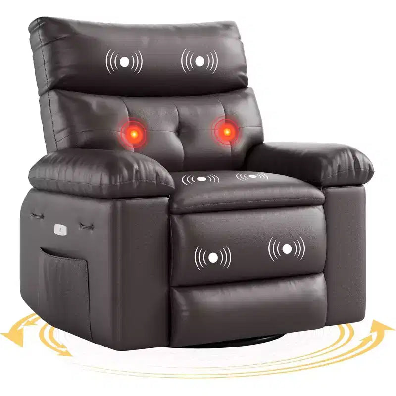 Fauteuil releveur électrique avec chauffage et massage, siège géant de 27 pouces de large, fauteuil à bascule manuel pivotant à 360°, télécommande, fauteuil surdimensionné pour salon  