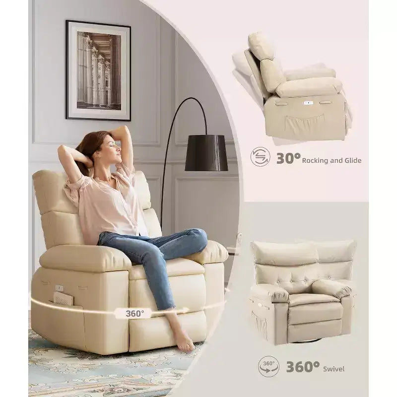 Fauteuil releveur électrique avec chauffage et massage, siège géant de 27 pouces de large, fauteuil à bascule manuel pivotant à 360°, télécommande, fauteuil surdimensionné pour salon  