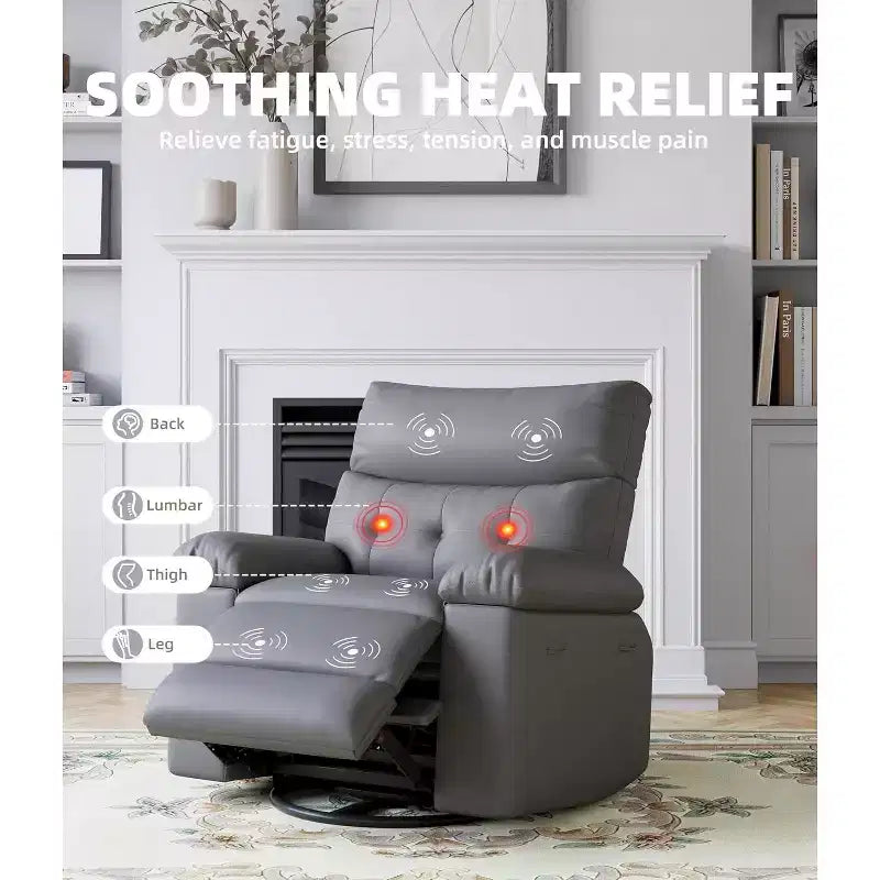 Fauteuil releveur électrique avec chauffage et massage, siège géant de 27 pouces de large, fauteuil à bascule manuel pivotant à 360°, télécommande, fauteuil surdimensionné pour salon  