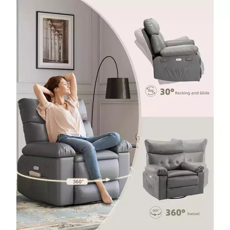 Fauteuil releveur électrique avec chauffage et massage, siège géant de 27 pouces de large, fauteuil à bascule manuel pivotant à 360°, télécommande, fauteuil surdimensionné pour salon  