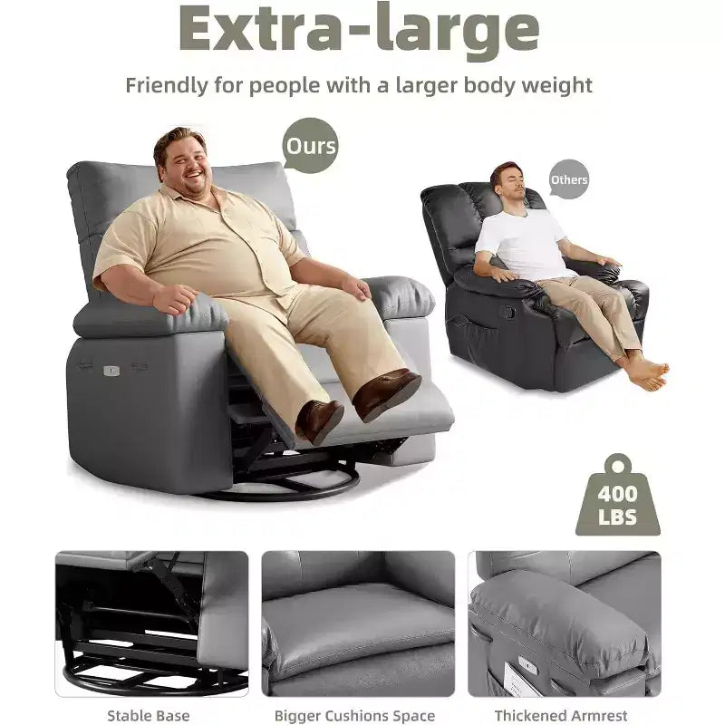 Fauteuil releveur électrique avec chauffage et massage, siège géant de 27 pouces de large, fauteuil à bascule manuel pivotant à 360°, télécommande, fauteuil surdimensionné pour salon  