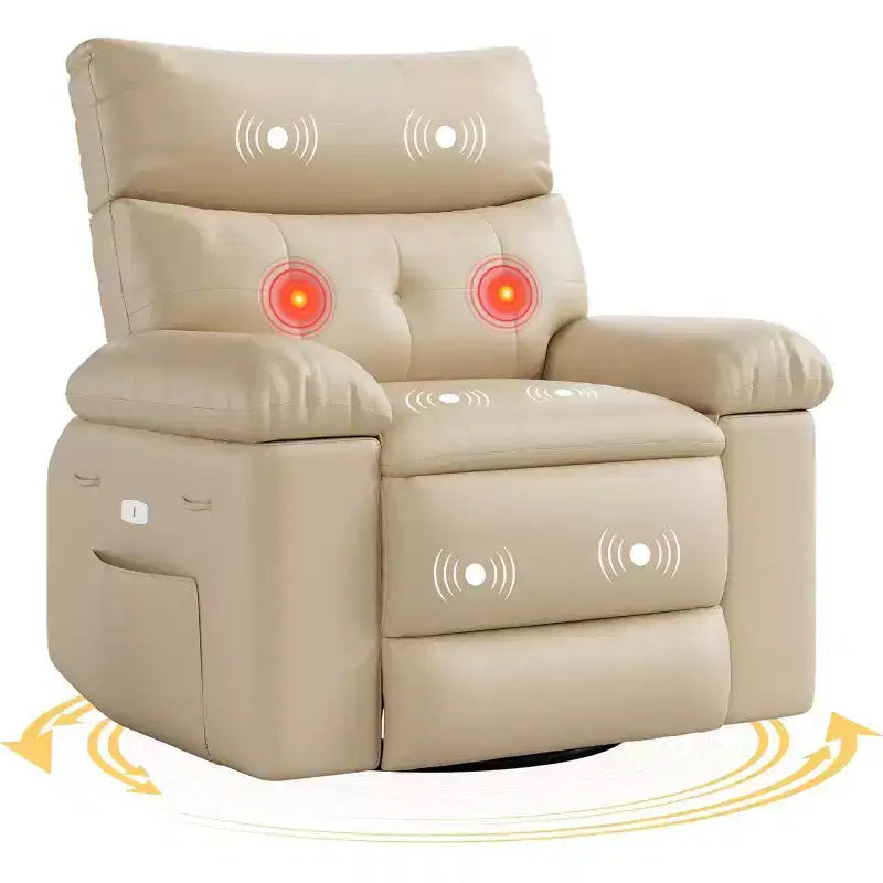 Fauteuil releveur électrique avec chauffage et massage, siège géant de 27 pouces de large, fauteuil à bascule manuel pivotant à 360°, télécommande, fauteuil surdimensionné pour salon  