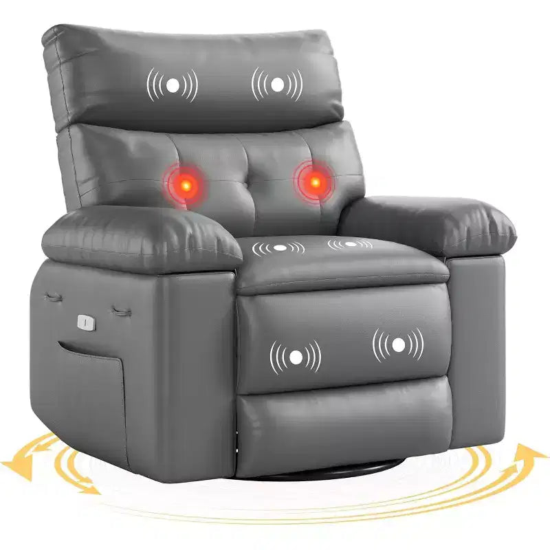 Fauteuil releveur électrique avec chauffage et massage, siège géant de 27 pouces de large, fauteuil à bascule manuel pivotant à 360°, télécommande, fauteuil surdimensionné pour salon  