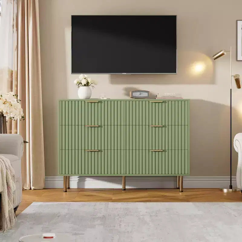 6-laden dubbele ladekast, 47,2 cm gefluteerde houten kast met diepe opslag en groot bovenblad - tv-meubel voor woonkamer, slaapkamer, hal