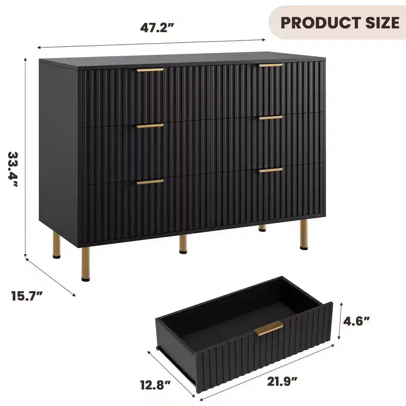 Cassettiera doppia a 6 cassetti, cassettone in legno scanalato 47,2 con ampio spazio di archiviazione e piano superiore grande - supporto TV per soggiorno, camera da letto, corridoio