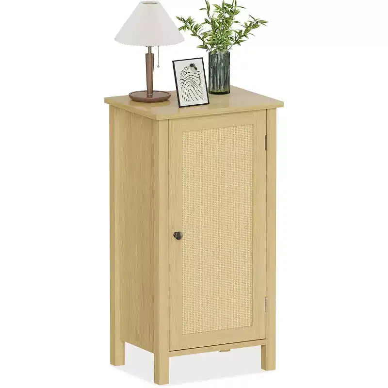 Armadio contenitore con porta in rattan intrecciato, organizzatore indipendente salvaspazio a 2 livelli, comodino finitura per bagno, cucina, soggiorno