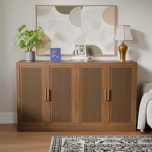 3-delige rotan deur dressoir buffet opbergkasten met verstelbare planken - 93Lx36H