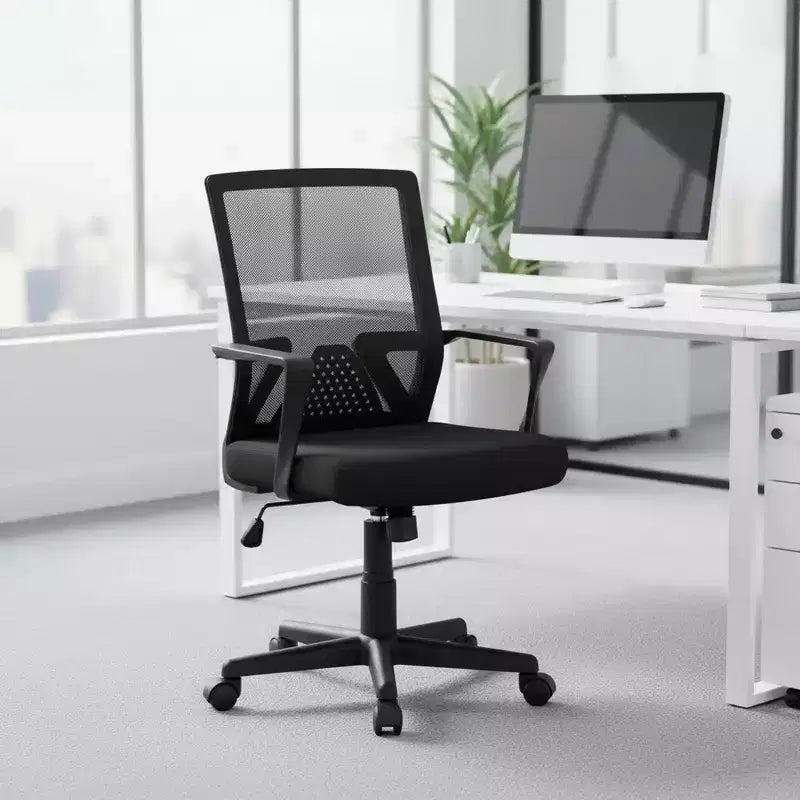 Sedia da scrivania con schienale medio in rete e altezza regolabile per ufficio domestico o area studio, nero