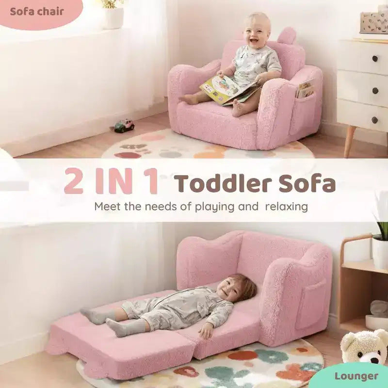 Poltrona divano per bambini piccoli, divano letto pieghevole 2-in-1 per sala giochi, rosa
