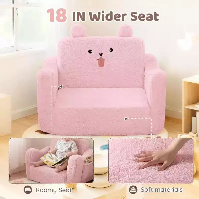 Poltrona divano per bambini piccoli, divano letto pieghevole 2-in-1 per sala giochi, rosa