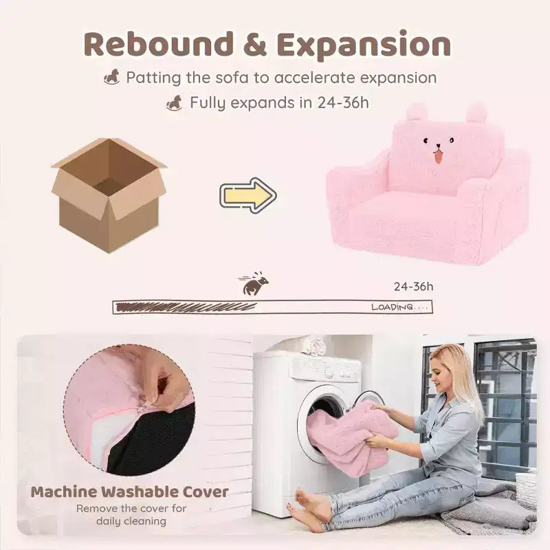 Poltrona divano per bambini piccoli, divano letto pieghevole 2-in-1 per sala giochi, rosa