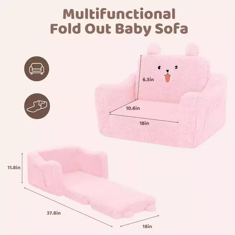 Poltrona divano per bambini piccoli, divano letto pieghevole 2-in-1 per sala giochi, rosa