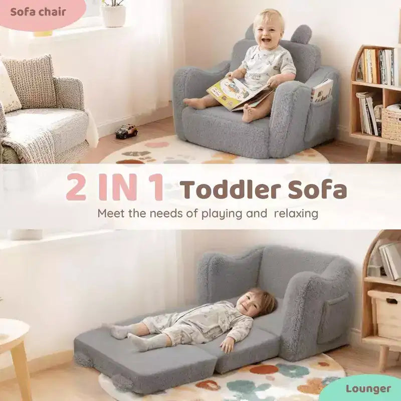 Poltrona divano per bambini piccoli, divano letto pieghevole 2-in-1 per sala giochi, rosa