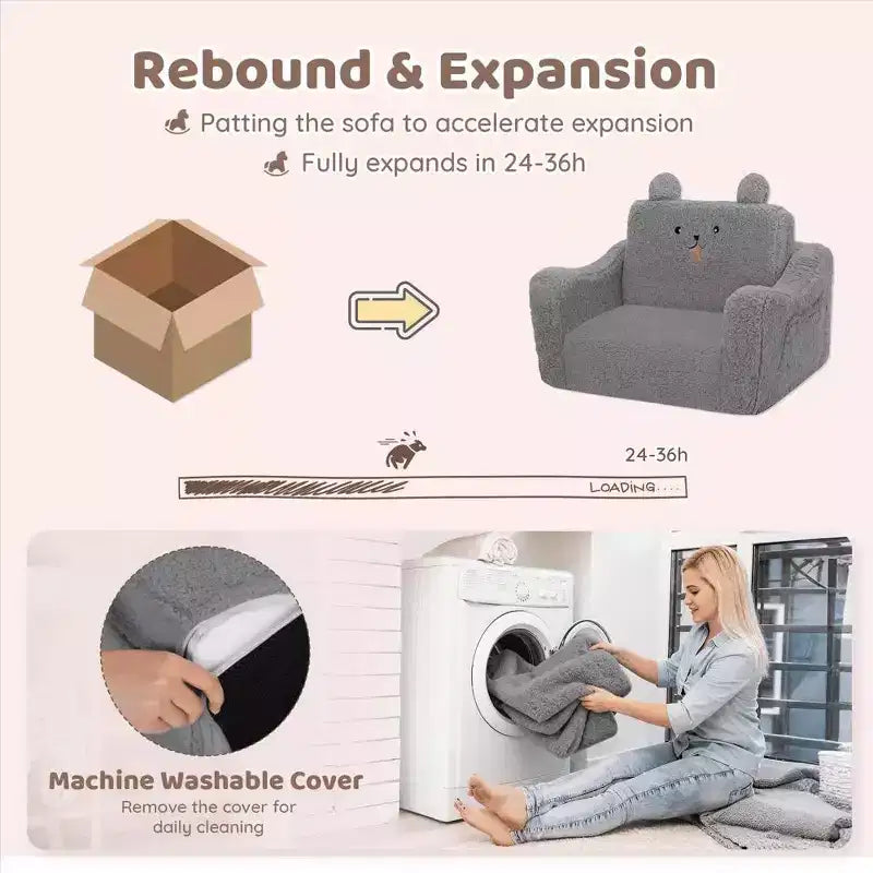 Poltrona divano per bambini piccoli, divano letto pieghevole 2-in-1 per sala giochi, rosa
