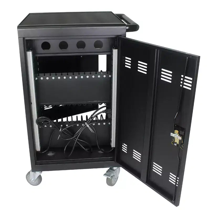 Chariot de charge mobile pour 35 appareils avec clé de verrouillage, 2 roulettes verrouillables, construction en acier, chariot de rangement pour ordinateur portable et tablette  