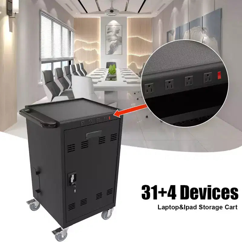 Chariot de charge mobile pour 35 appareils avec clé de verrouillage, 2 roulettes verrouillables, construction en acier, chariot de rangement pour ordinateur portable et tablette  