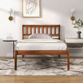 Cama plataforma Twin/Full/Queen con cabecero, patas de madera maciza, base para colchón, nogal  