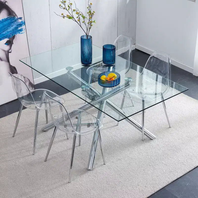 Set van 6 moderne acryl eetkamerstoelen met transparante lepelvormige zittingen, heldere stoelen met gouden poten, voor eetkamer, keuken, woonkamer, zilver