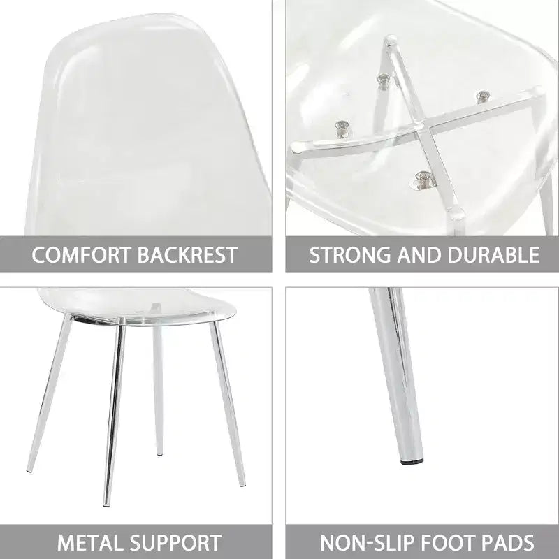Set van 6 moderne acryl eetkamerstoelen met transparante lepelvormige zittingen, heldere stoelen met gouden poten, voor eetkamer, keuken, woonkamer, zilver