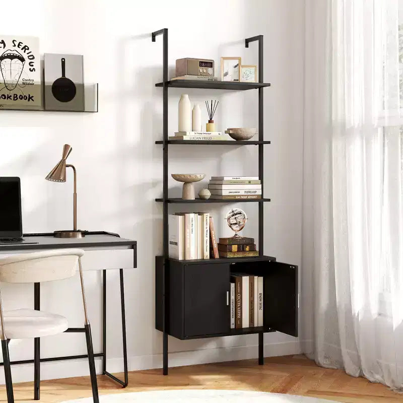 2 pezzi libreria alta 72,5", libreria a scala a 5 ripiani da parete con armadietto