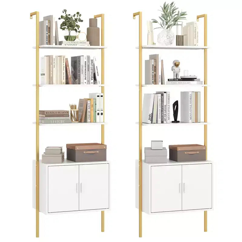 2 pezzi libreria alta 72,5", libreria a scala a 5 ripiani da parete con armadietto