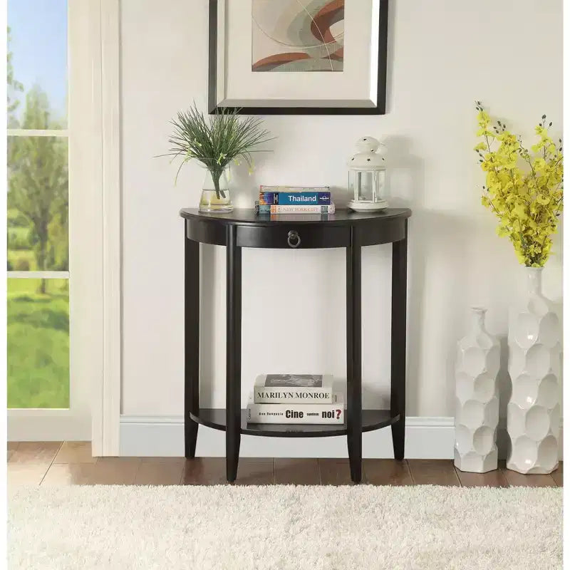 Console moderne en bois en forme de demi-lune avec 1 étagère ouverte