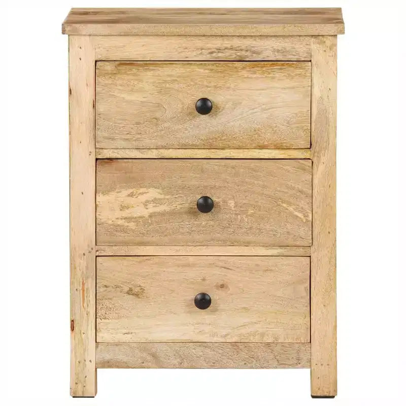 Mobile da notte in legno massello di mango, 17,7x13,8x23,6", comodino a 3 cassetti