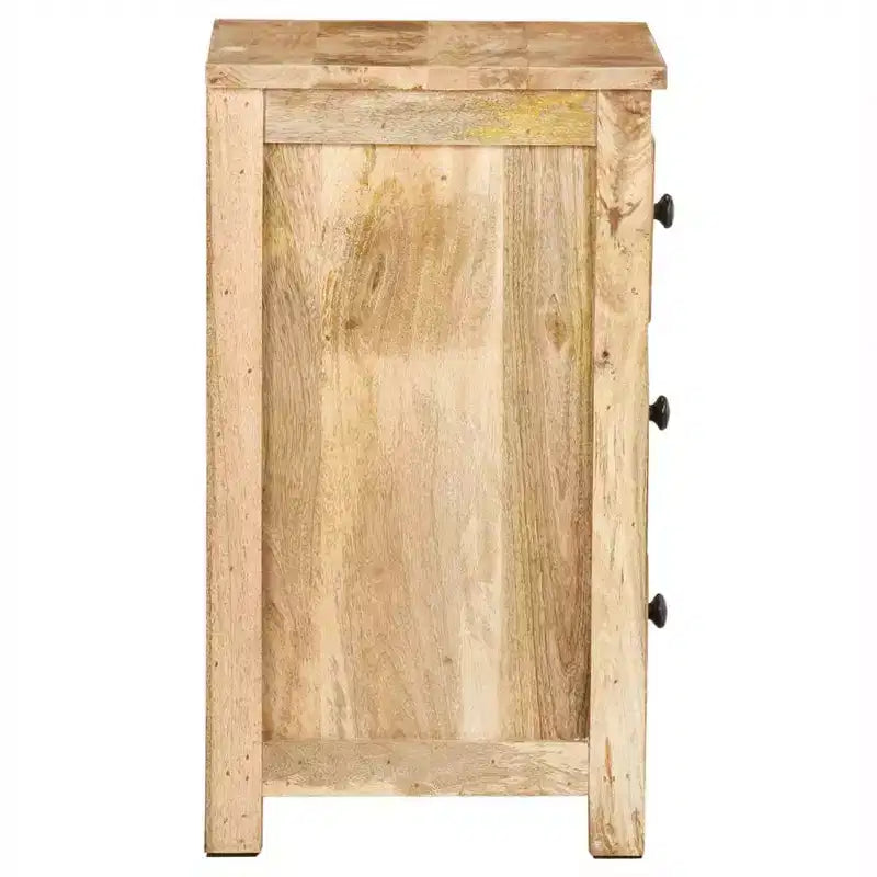Mobile da notte in legno massello di mango, 17,7x13,8x23,6", comodino a 3 cassetti