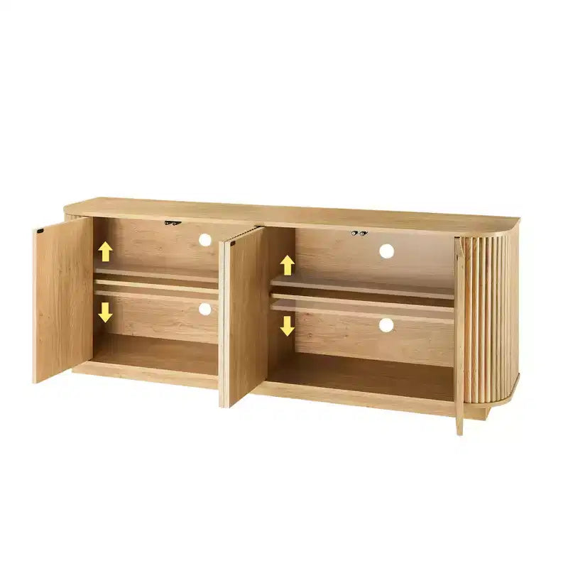 Vertical Striped Wooden Buffet Sideboard Storage Cabinet TV Stand, Curved Corner Pantry Cabinets for Dining Room, Kitchen