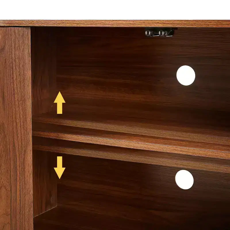 Vertical Striped Wooden Buffet Sideboard Storage Cabinet TV Stand, Curved Corner Pantry Cabinets for Dining Room, Kitchen