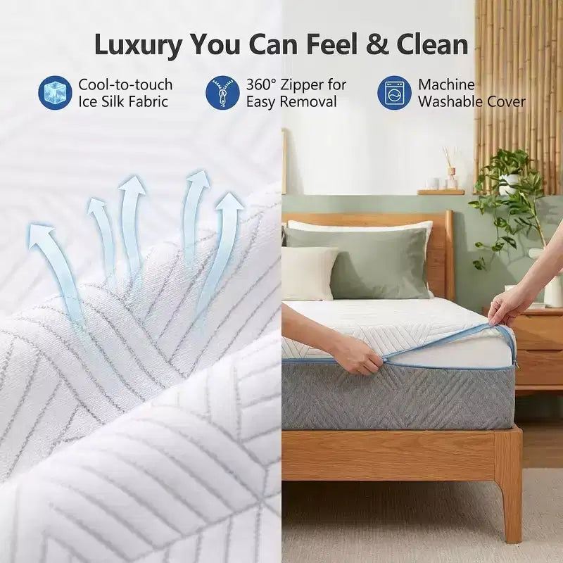 Matelas en mousse à mémoire de forme rafraîchissante, fermeté double face avec housse en soie glacée, lit en gel de thé vert pour soutien du sommeil