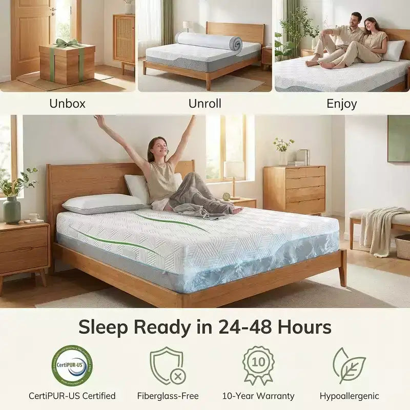Matelas en mousse à mémoire de forme rafraîchissante, fermeté double face avec housse en soie glacée, lit en gel de thé vert pour soutien du sommeil
