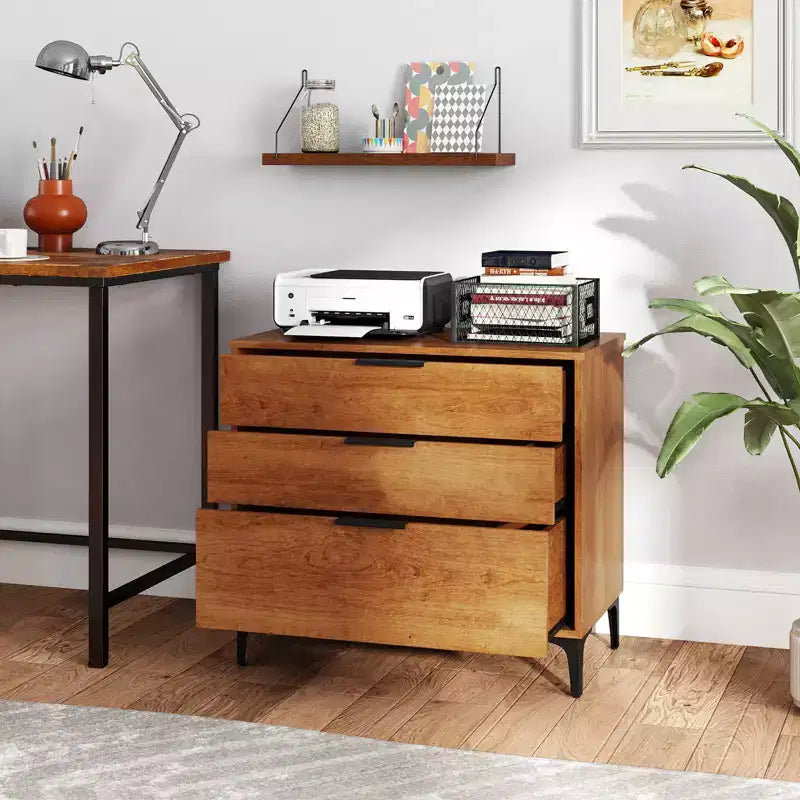 3-Drawer Dresser with Metal Support Legs & Anti-tipping Kit for Bedroom, Cherry