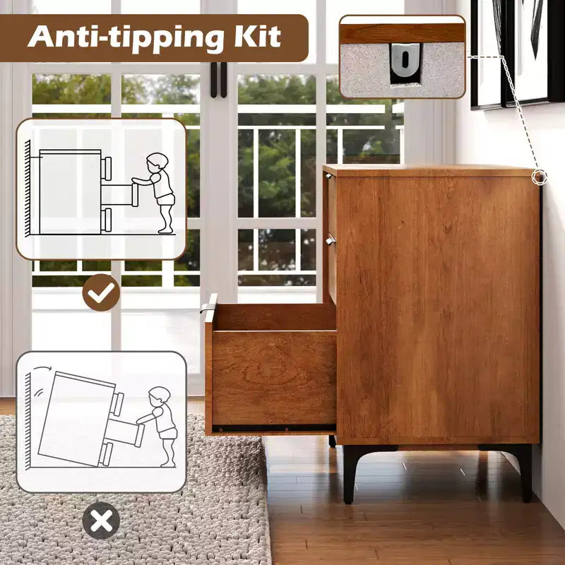 3-Drawer Dresser with Metal Support Legs & Anti-tipping Kit for Bedroom, Cherry