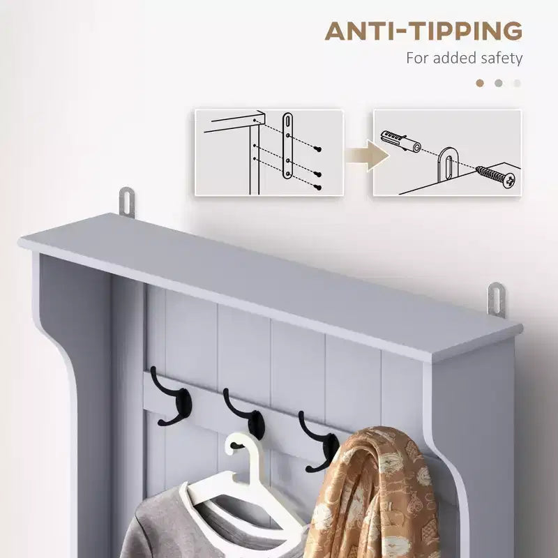 Appendiabiti da ingresso con attaccapanni e panca, panca per mudroom con contenitore e ganci