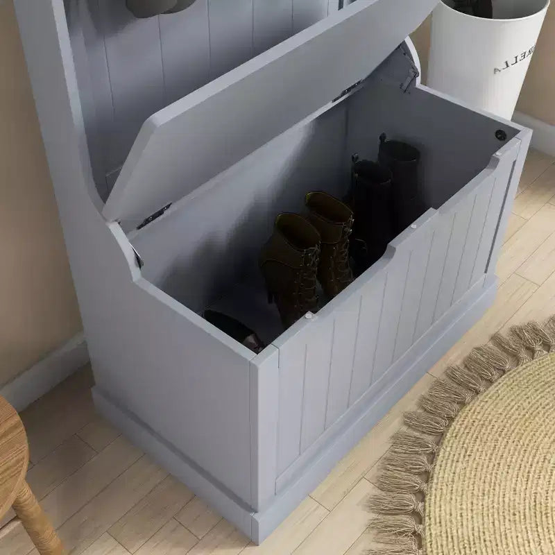 Appendiabiti da ingresso con attaccapanni e panca, panca per mudroom con contenitore e ganci