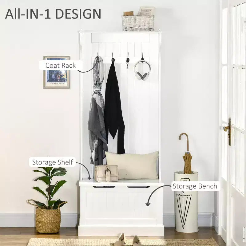 Appendiabiti da ingresso con attaccapanni e panca, panca per mudroom con contenitore e ganci
