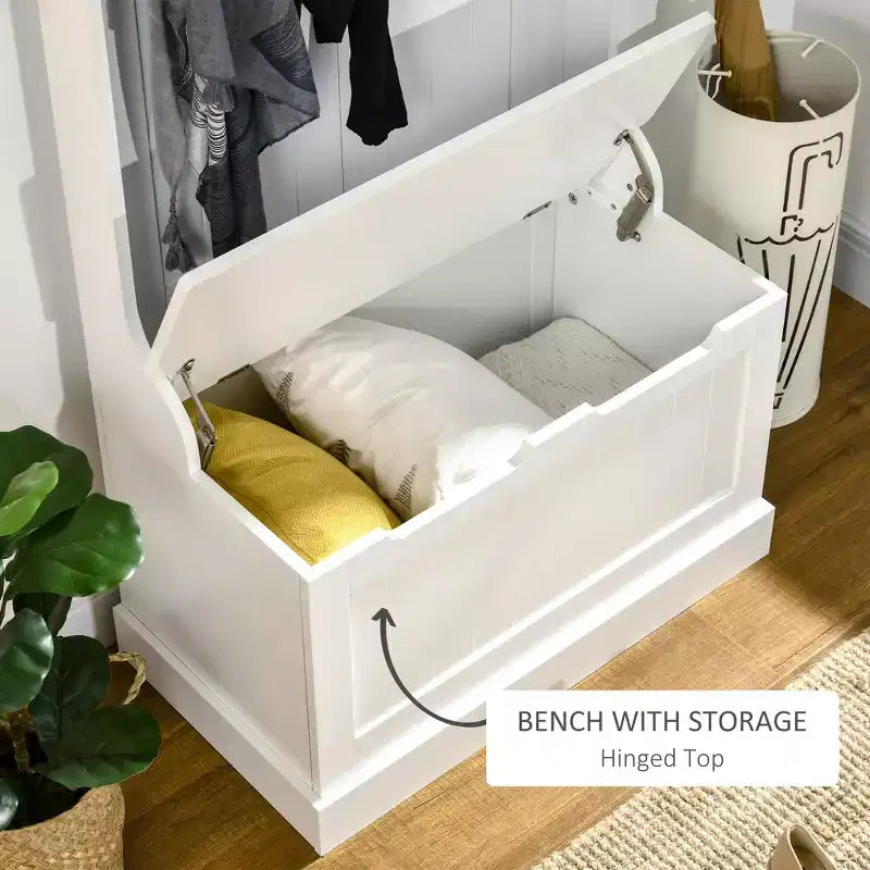 Appendiabiti da ingresso con attaccapanni e panca, panca per mudroom con contenitore e ganci