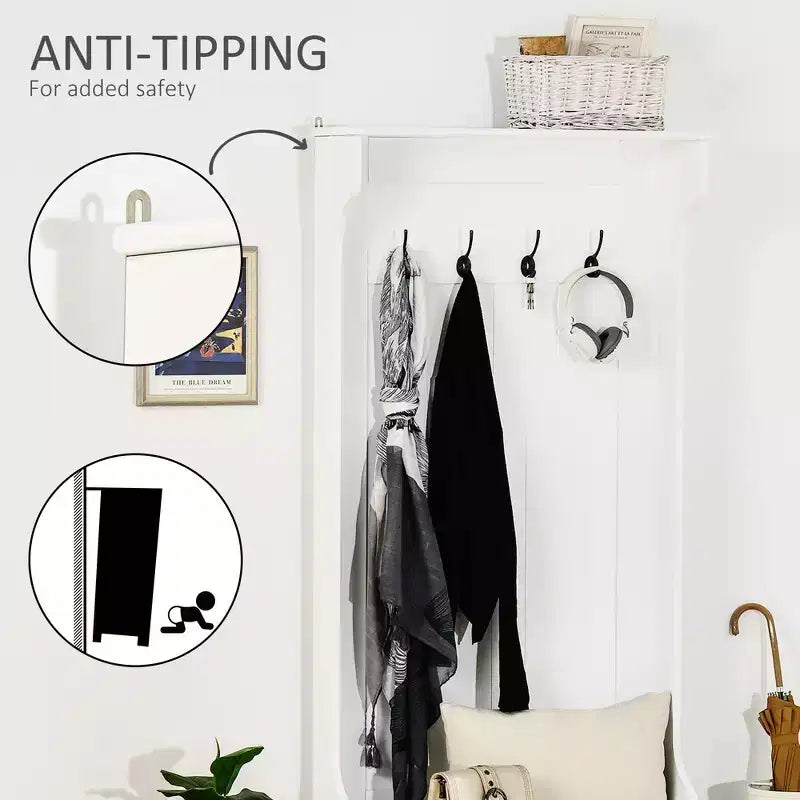 Appendiabiti da ingresso con attaccapanni e panca, panca per mudroom con contenitore e ganci