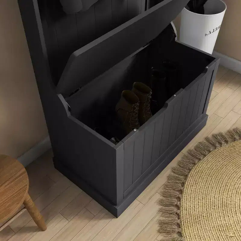 Appendiabiti da ingresso con attaccapanni e panca, panca per mudroom con contenitore e ganci