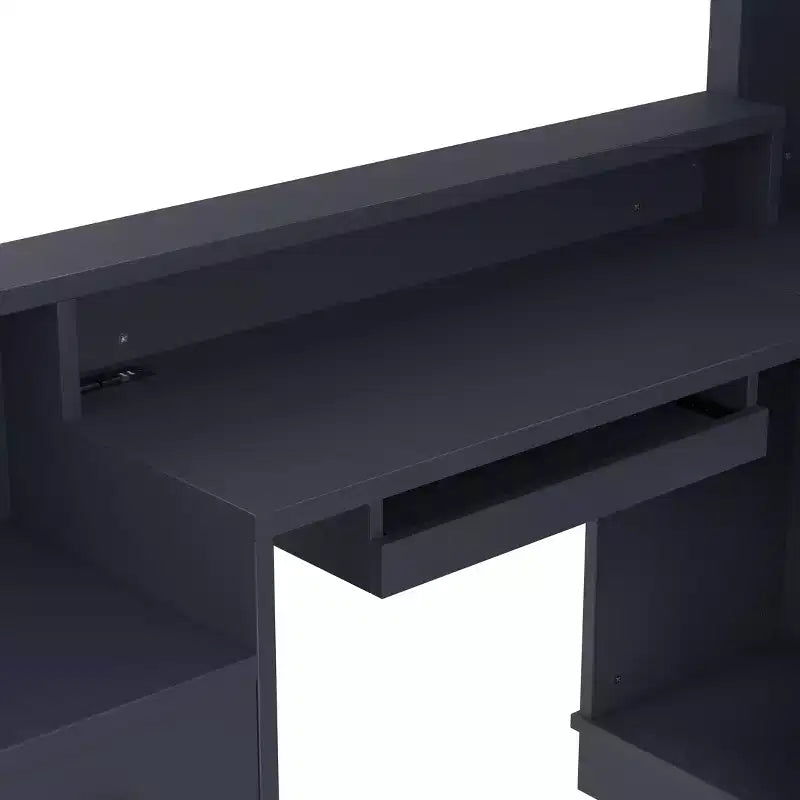 Scrivania da Gioco a Forma di L con Presa di Corrente, Cassetti, Libreria, Scrivania da Studio a Forma di L per Angolo